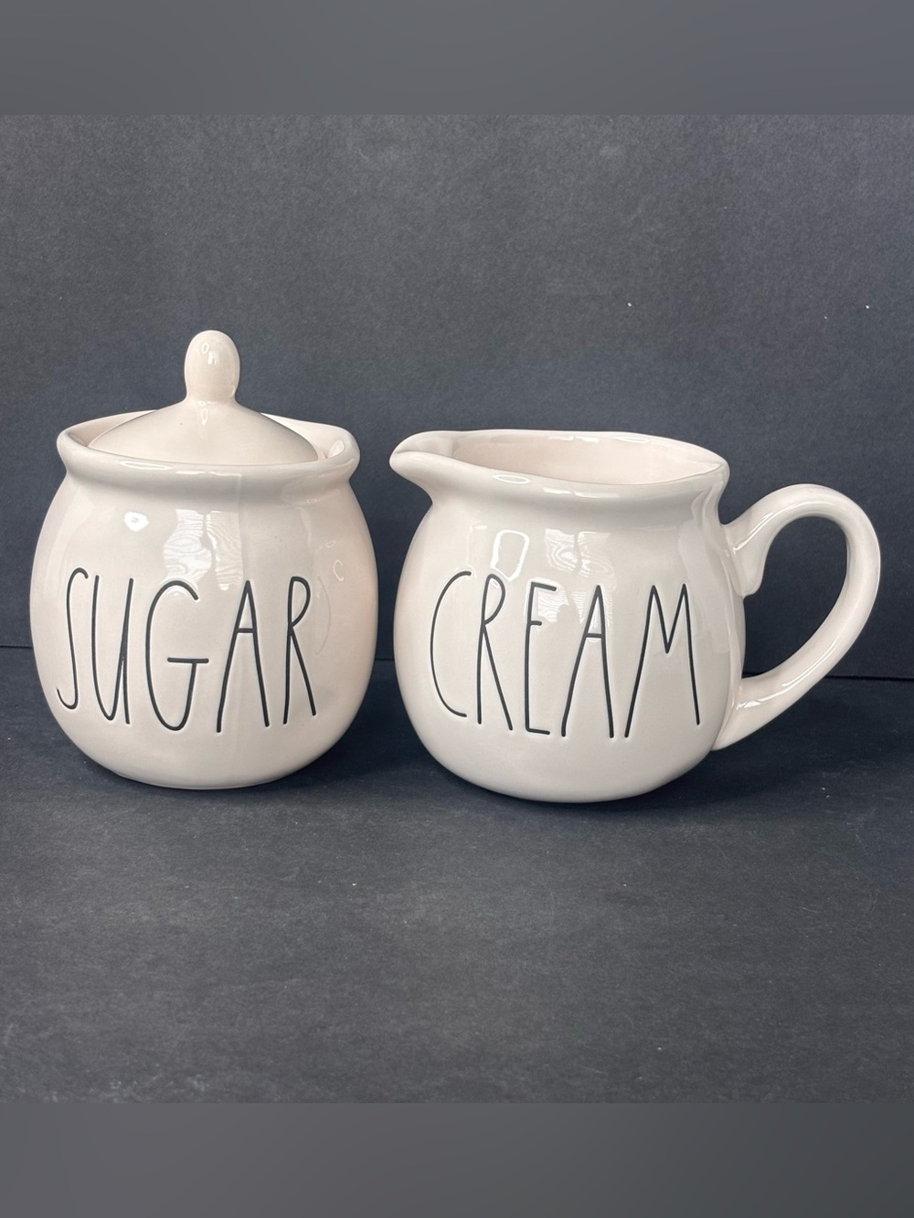 Rae Dunn Artisan Collection Cream Sugar Set Magenta White Ceramic Farmhouse